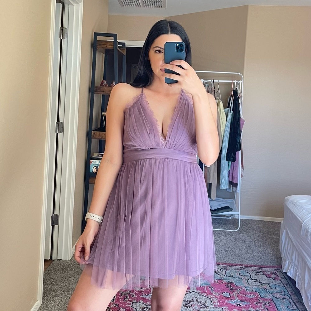 Windsor Purple Tulle Babydoll dress - Picture 2 of 12